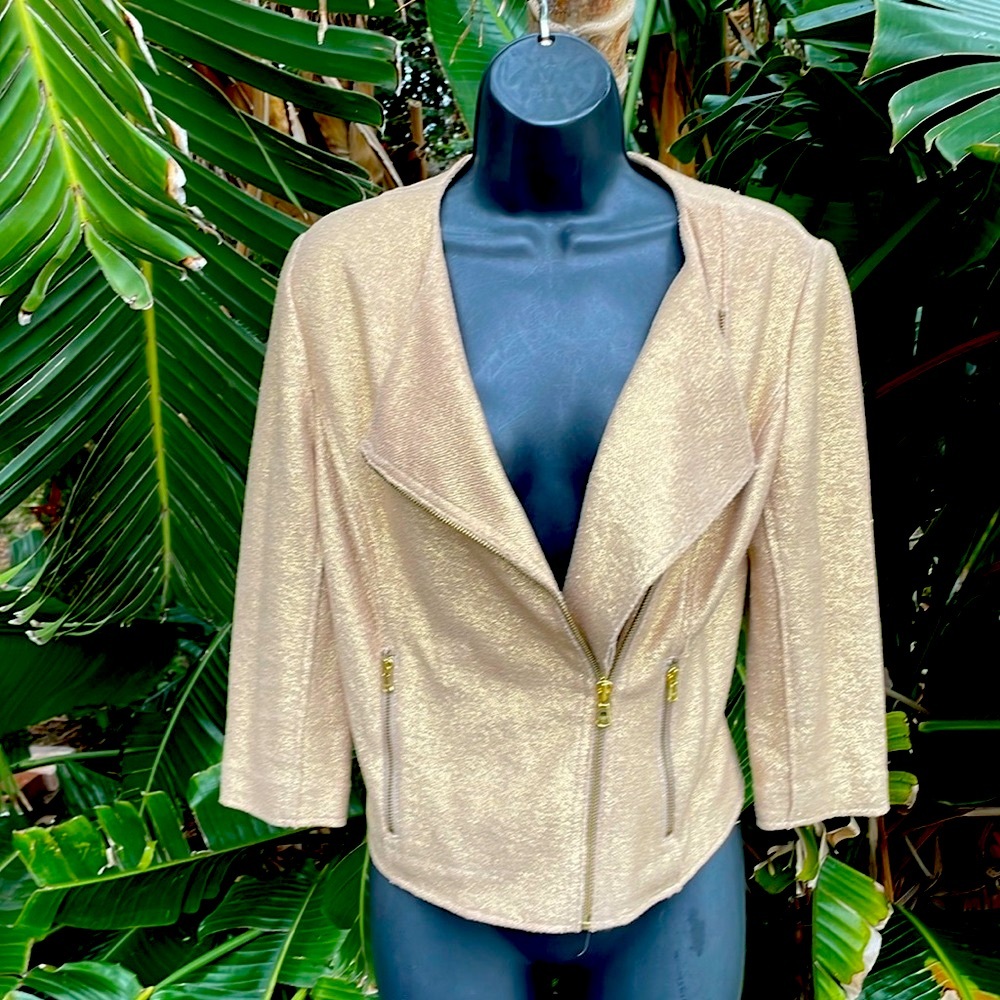 Chicos gold metallic, iridescent Moto jacket